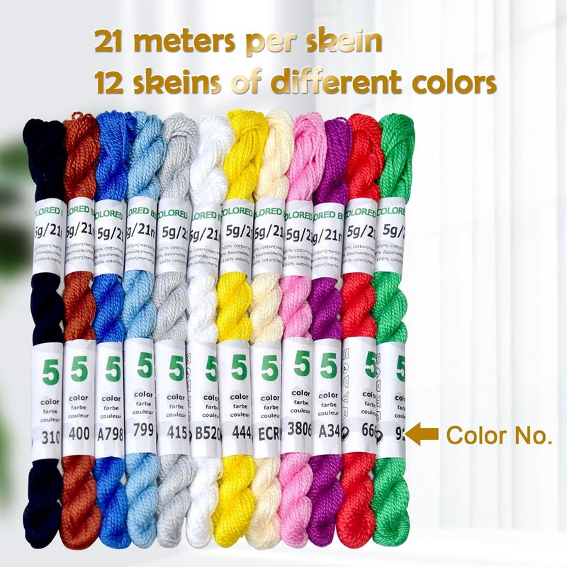 colored bird Mercerized Pearl Cotton Crochet Needlepoint Thread,Size 5, 12 skeins,12 Mixed Colors,21 M/Skein - Image 3